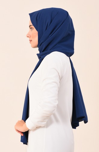 Line Patterned Cotton Shawl Navy Blue 4510-02