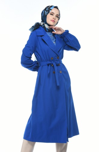 Gabardine Fabric Buttoned Trench Coat Blue 1260-08