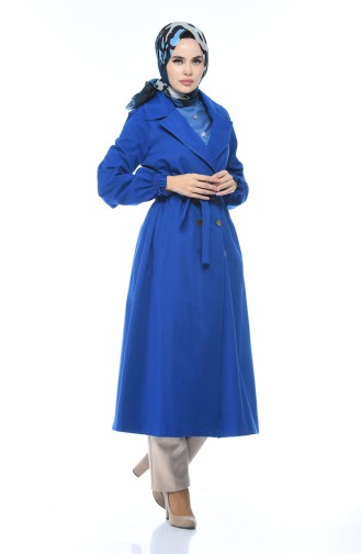 Gabardine Fabric Buttoned Trench Coat Blue 1260-08