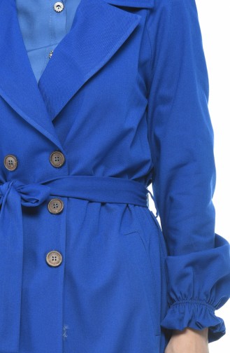 Gabardine Fabric Buttoned Trench Coat Blue 1260-08