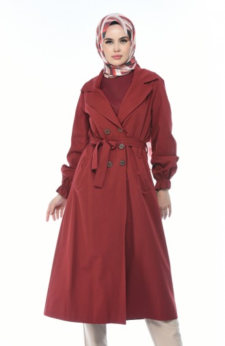 Gabardine Fabric Buttoned Trench Coat Bordeaux 1260-0