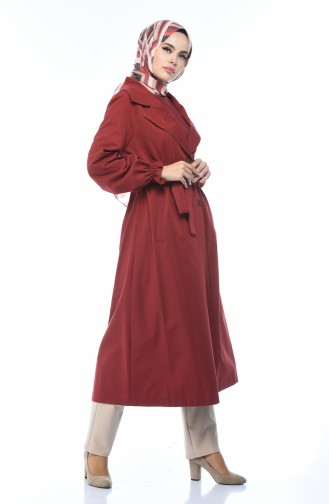 Gabardine Fabric Buttoned Trench Coat Bordeaux 1260-0