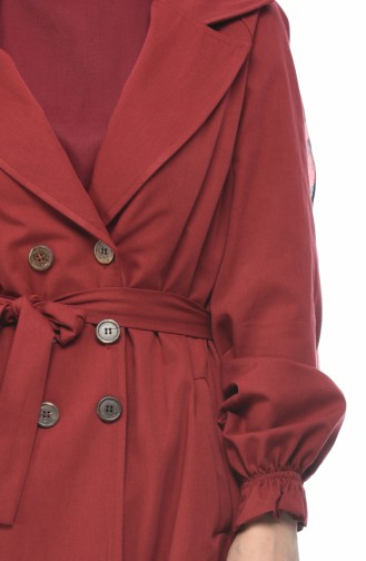 Gabardine Fabric Buttoned Trench Coat Bordeaux 1260-0