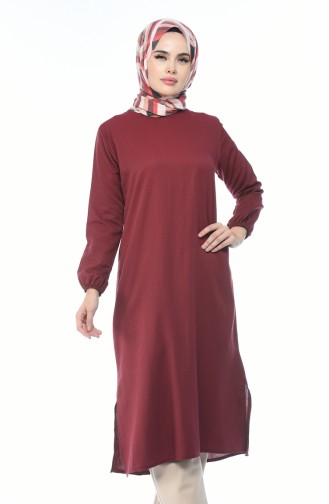 Yırtmaclı Uzun Tunik 5267-03 Bordo