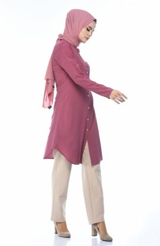 Buttoned Viscose Tunic Rose Dried 3158-13