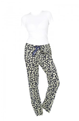 Pantalon Pyjama Pour Femme 27136 Bleu Marine Jaune 27136