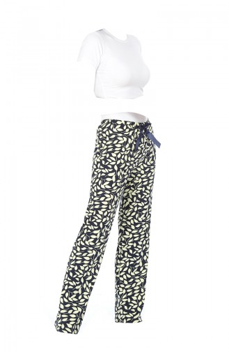 Pantalon Pyjama Pour Femme 27136 Bleu Marine Jaune 27136