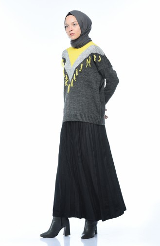 Tasseled Tricot Sweater Anthracite 8035-12