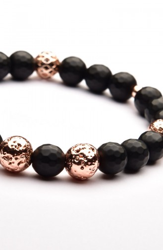 Matte Black Onyx And Lava Rose Natural Stone Bracelet 08-3002