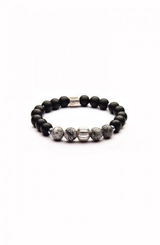 Jasper Gray And Hematite Black Natural Stone Bracelet 08-3003