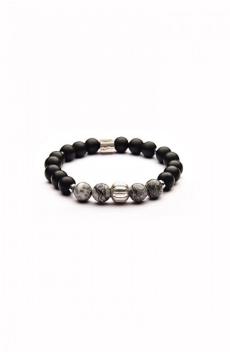 Jasper Grau Hematit Schwarz Naturstein Armband 08-3003 08-3003