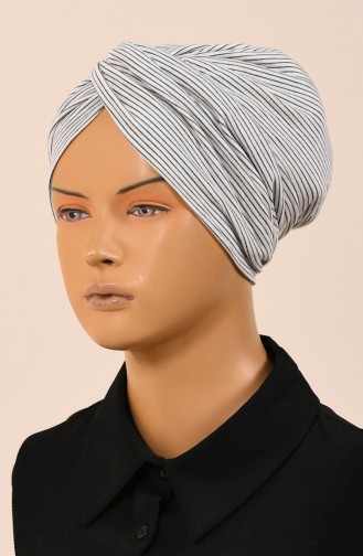 Striped Twisted Bonnet Ecru Black 1050-01