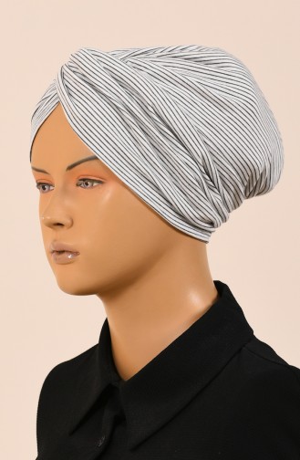 Striped Twisted Bonnet Ecru Black 1050-01