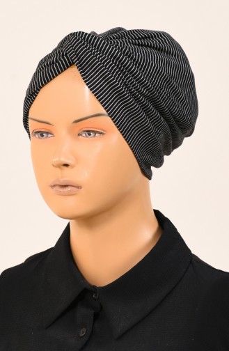 Striped Twisted Bonnet Black Ecru 1050-02
