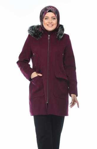 Big Size Zippered Coat Burgundy 9013-02