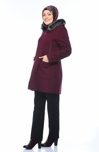 Big Size Zippered Coat Burgundy 9013-02