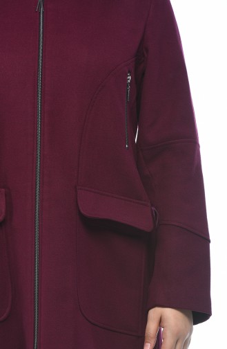 Big Size Zippered Coat Burgundy 9013-02