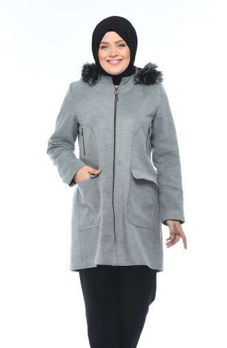 Big Size Zippered Coat Gray 9013-04