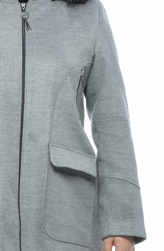 Big Size Zippered Coat Gray 9013-04