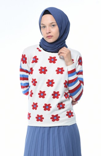Flower Pattern Sweater White 10004-02