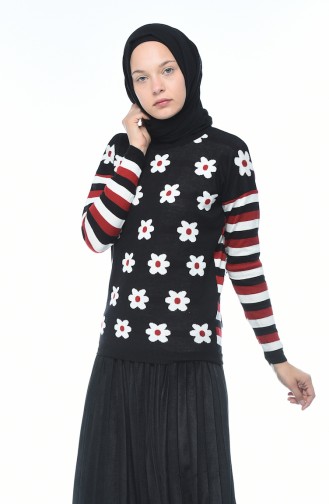 Flower Pattern Sweater Black 10004-04