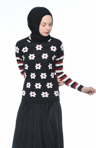 Flower Pattern Sweater Black 10004-04