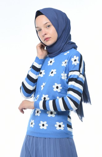 Flower Pattern Sweater Blue 10004-05
