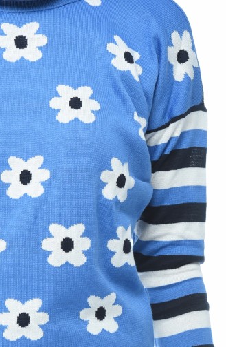 Flower Pattern Sweater Blue 10004-05