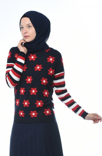 Flower Pattern Sweater Navy Blue 10004-06