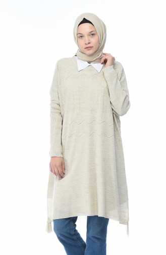 Tricot Tasseled Poncho Beige 8002-01