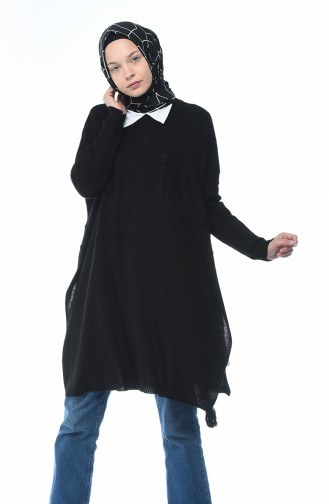 معطف تريكو تقليدي مزين أسود 8002-02