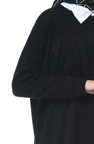 معطف تريكو تقليدي مزين أسود 8002-02