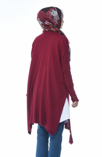 معطف تريكو تقليدي مزين أحمر كلاريت 8002-07