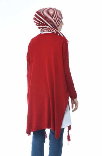 معطف تريكو تقليدي مزين أحمر 8002-09