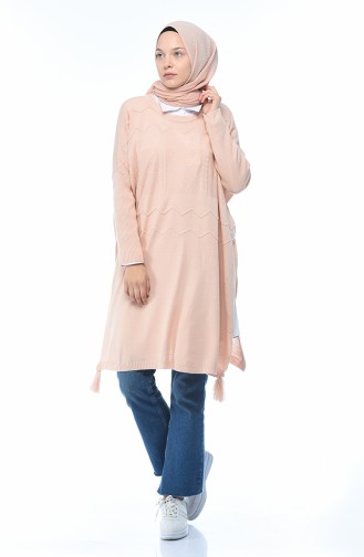 Tricot Tasseled Poncho Powder 8002-10