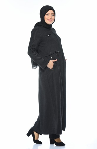 Grosse Grösse Hijab-Mantel mit versteckter Reissverschluss 1013-01 Anthrazit 1013-01