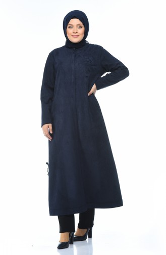 Big Size Suede Coat with Pocket Navy Blue 0386-01