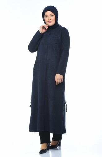 Big Size Suede Coat with Pocket Navy Blue 0386-01
