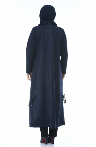 Big Size Suede Coat with Pocket Navy Blue 0386-01