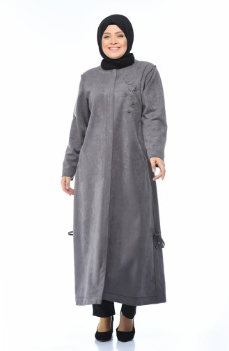 Grosse Grösse Wildleder Hijab-Mantel mit Tasche 0386-02 Grau 0386-02