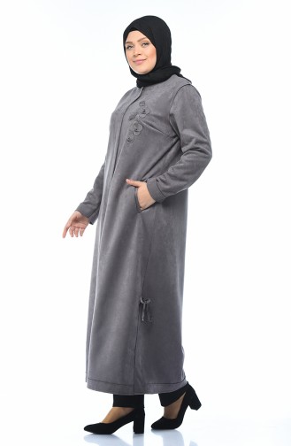 Grosse Grösse Wildleder Hijab-Mantel mit Tasche 0386-02 Grau 0386-02