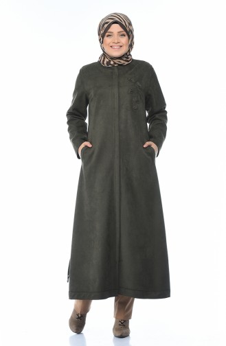 Grosse Grösse Wildleder Hijab-Mantel mit Tasche 0386-03 Khaki 0386-03