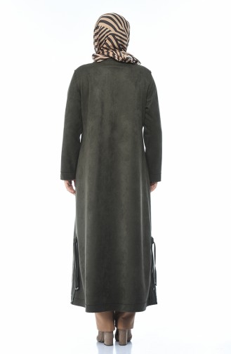 Big Size Suede Coat with Pocket Khaki 0386-03