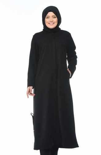 Grosse Grösse Wildleder Hijab-Mantel mit Tasche 0386-04 Schwarz 0386-04