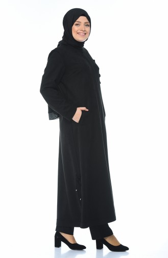 Grosse Grösse Wildleder Hijab-Mantel mit Tasche 0386-04 Schwarz 0386-04