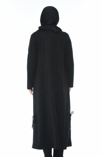 Grosse Grösse Wildleder Hijab-Mantel mit Tasche 0386-04 Schwarz 0386-04