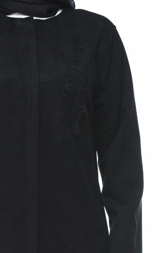Big Size Suede Coat with Pocket Black 0386-04