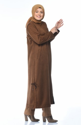 Grosse Grösse Wildleder Hijab-Mantel mit Tasche 0386-06 Tabak 0386-06