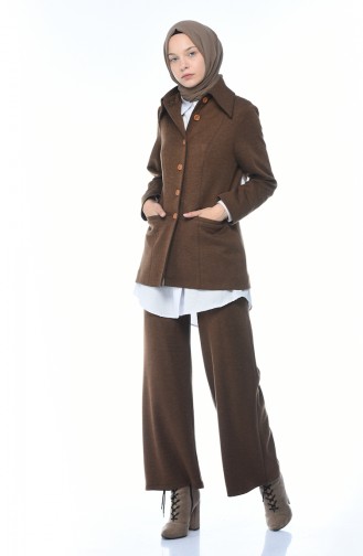 Buttoned Jacket Pants Double Set Cinnamon Color 5009-01