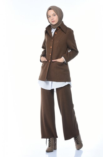 Ensemble Deux Pieces Veste Pantalon a Boutons 5009-01 Couleur Cannelle 5009-01